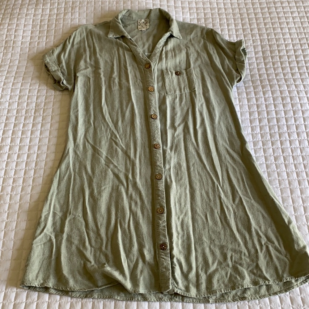 Linen Sage Green Button Up Dress